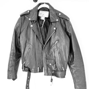 Vintage black leather motorcycle jacket